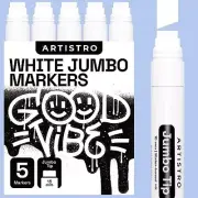 5 White Jumbo Markers Acryic Markers with 15mm Jumbo Felt Tip 5 Jumbo White