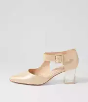 New Django & Juliette Happie Old Gold Shimmer Leather Heels Womens Shoes Dress