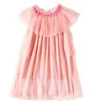 [Patachou] Patachou Ruffled tiered polka-dot tulle dress Y 6 pink