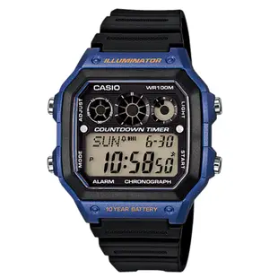 【CASIO 卡西歐】AE-1300WH-2A 10年電力 膠錶帶 地圖錶 防水電子錶 藍/黑 台南 時代鐘錶