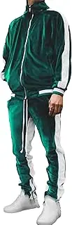 [DGHM-JLMY] Men's 2 Pieces Full Zip Tracksuits Set Striped Gym Outfits Jogging Sets Casual Velour Sweatshirts Suit