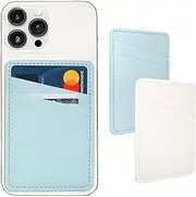 Phone Wallet Stick On, Leather Phone Card Holder, Credit Card Holder for Phone Case Compatible with iPhone, Samsung and Android - White, Blue