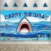 Tatuo Shark Birthday Backdrop Banner, Shark Birthday Decorations Zone Photography Background for Boy Girl Sea Under The Sea Theme Party Supplies Baby Shower, 72. 8 x 43. 3 Inch