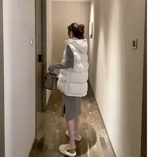 FUXI 羽絨背心外套 連帽外套女 棉服外套 韓版寬鬆保暖鋪棉背心 麵包背心 長版背心 防風防潑水加厚背心 馬甲外套