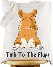 WZMPA Funny Corgi Dog Tote Bag Corgi Lovers Gift Talk To The Fluff Corgi Reusable Grocery Bag Corgi Owners Merchandise