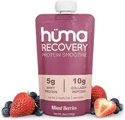 Huma Recovery Protein Smoothie, 12 Pouches – 15g Collagen + Whey Post Workout Recovery Drink – Ready-to-Drink Protein Shake with Real Fruit, Electrolytes, Healthy Fats