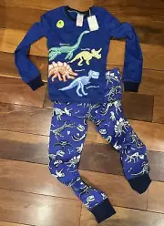 Mini Boden Snug Glow-In-The-Dark Dinosaur Pajamas PJs Blue 10y.NWT