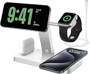 4 in 1 Wireless Charger Stand Magnetic Wireless Charging Station Compatible with Apple Watch Series 10/9/8/7/6/5/4/3/SE/Ultra, AirPods, iPhone 16/15/14/13/12/Pro/Pro Max/Mini (No AC Adapter)