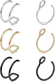 LAURITAMI Fake Nose Ring Fake Septum Piercing Magnetic Septum Nose Stud 20G Open Faux Nose Ring Stainless Steel Non Piercing Jewelry