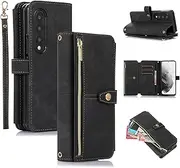 [UEEBAI] Case for Z Fold 4, 9 Card Slots Retro Leather Wallet Shockproof Flip Cover with Hand Strap Card Slots Zipper Pocket Kickstand Handbag Magnetic Closure - Black