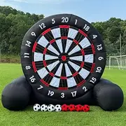 Giant Outdoor Inflatable Soccer Darts Board with 8pcs Soccer Ball&350W Blower&Support Frame for Kick Dartboard Sport Game(10ft Tall, Black)
