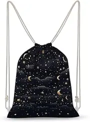 SDTKLHW Drawstring Backpack Stars And Moon on Dark Background Printed Drawstring Bags Sport Gym Sackpack Sports Sackpack for Unisex Women 19.7" Ã— 13.8", Style, 35x50cm, Rucksack Backpacks