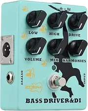 zolyet Driver and DI Box Bass Effector Pedal for Electric Bass Guitar with XLR Output Bass Amp Pedal True Bypass DC 9V 6.35mm Input/Output face Green