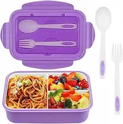 Bento Box for Adults Lunch Containers for Kids 3 Compartment Lunch Box Food Containers Leak Proof Microwave Safe(Flatware Included Purple)