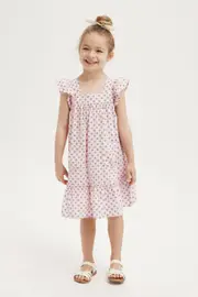 Cotton On Kids - Luna Flutter Sleeve Dress - Blush pink/tiny tulip stamp