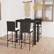 5 Piece Outdoor Bar Set with Cushions Poly Rattan Black Patio Bar Sets