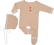 Angoily 1Set Newborn Christmas Photography Outfit Gingerbread Man Long Sleeve Romper with Hat Bodysuit for Boy Girl Comfortable and Skin Friendly Design for Holiday Parties