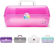 Caboodles On-The-Go Girl Makeup Box, Hot Pink Sparkle, Hard Plastic Makeup Organizer Box, Built-In Mirror, Secure Latch for Safe Travel, Spacious Storage for Large Items