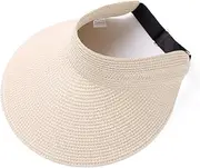 [HAMKVBPR] Women Visor Hat Summer Large Brim Sun Female Hollow Top Straw Sun Cap Summer Outdoor