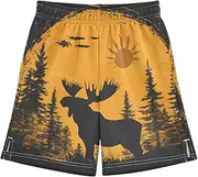 [WOIWB] Boys' Shorts with Pockets-Sun Moose Forest, Kid's Athletic Shorts for Sport Home 7-8T