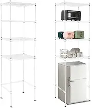 Huwena Mini Fridge and Microwave Stand Over Mini Fridge Storage Shelf Home Kitchen Appliance 4 Tier Storage Rack Adjustable Portable Mini Fridge Organizer for College Dorm Pantry (Fresh Style)