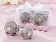 Bienvenue Baby Little Peanut Ceramic Elephant Salt and Pepper Shakers, Thank You Baby Shower Party Favor, Gray and Pink