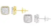 10k Gold Square Halo Cluster 0.7CT Real Diamond Earrings 8mm