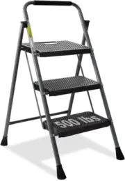 3 Step Ladder, GOLYTON Folding Stool with Anti-Slip Wide 3-Step, Gray