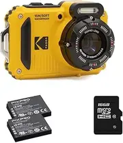 KODAK Pixpro Pack WPZ2 Camera + 2 Batteries + 1 SD Card - Compact 16 Megapixel Waterproof to Depth 15 Shockproof Video 720p LCD Display 2.7 Li-ion Battery - Yellow
