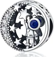 [Generic] M&S Reach For The Stars Charm Astronaut Spaceman Charm Bead Pendant, 925 Sterling Silver Dangle Charm, Compatible With Pandora & European Bracelet �, Metal