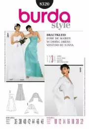 Burda Sewing Pattern 8320 Wedding Dress Gown Bridesmaid Size 10-22