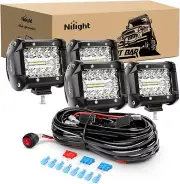 Nilight 4PCS 4Inch 60W Triple Row Combo Lights with 16AWG Wiring Harness-4 Leads