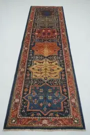 3 x 10 ft Navy Blue Bakhtiari Afghan Hand knotted Transitional Runner Rug