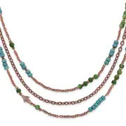 Fashion 1928 Copper-Tone Green, Teal Blue & Brown Acrylic Beads 42In Necklace