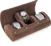 [Contacts] Leather Travel Watch Roll for Men, Crazy Horse Leather Watch Box Case, Watch Roll Travel Case Organizer for 3 Watches Storage (Coffee - 3 pieces watches)