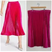NWT Anne Klein Satin Crepe Pleated Midi Skirt Plus Size 3X Amaranth Pink