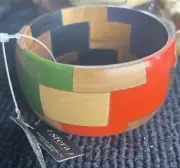 Sfera Wood Bangle Bracelet Vintage 70’s Look $99 Retail NWT Block Colors