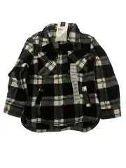 Members Mark Girls Black White Plaid Shacket Pockets Relaxed Fit Sz XS 4/5 NEW