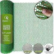 [QueenBird] Upgraded Plastic Chicken Wire Fence Mesh - 15.7IN x 10FT- Black/Green/White Colors - Hexagonal Fencing for Gardening - Poultry Netting, Floral Netting, Plastic Chicken Wire Mesh Roll (Green)