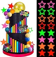 36 PCS Let’s Glow Theme Cake Toppers Glow in the dark Cake Decorations for Neon Birthday Engagement Wedding Party Decorations Supplies (02)