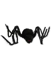Giant Black Fuzzy Spider Halloween Decoration with Red Eyes