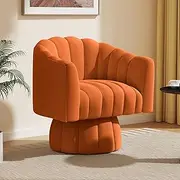 [SEYNAR] Mid Century 360 Degree Swivel Cuddle Barrel Accent Sofa Chairs, Round Armchairs with Wide Upholstered, Fluffy Velvet Fabric Chair for Living Room, Bedroom, Office, Waiting Rooms, (Orange)