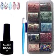 Warm Girl 8ml Nail Art Foil Glue Gel with 10 Roll Starry Sky Star Foil Stickers Set Nail Transfer Tips Manicure Art