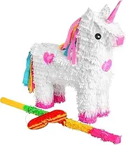 Fax Potato Unicorn Pinata, Rainbow Buster Stick and Blindfold Set (W43 x D13 x H55cm) Fill Your Own Kids Large Party Supplies Themed Birthday Fun Decoration Pinata for Kids Parties & Games