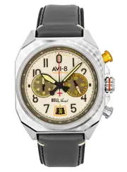 AVI-8 Bell X-1 Machbuster Chronograph Tachymeter Quartz AV-4118-03 Mens Watch Camel Brown Strap Cream Dial 50M