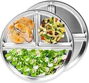 Snblzhef Stainless Steel Kids Plates 2 Packs,9Inch Portion Control Plate Divided Plates for Adults Bariatric Weight Loss Diabetic