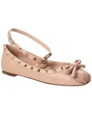 Valentino Rockstud Leather Ankle Strap Ballerina Flat