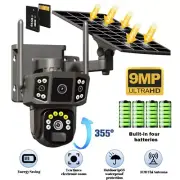Wireless Solar Battery Powered WiFi 9MP 3 Lens PTZ Outdoor CCTV Security Camera