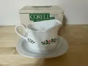 NIB Corelle Winter Holly Gravy Boat with Under Plate Christmas
