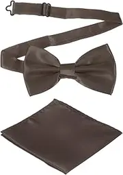 [uxcell] Bow Tie for Men, Adjustable Bow Ties with Pocket Square Solid Color Triple Fold Pre-tied Bow Ties Sets for Wedding, Parties, Dinner, and Business (Dark Coffee)